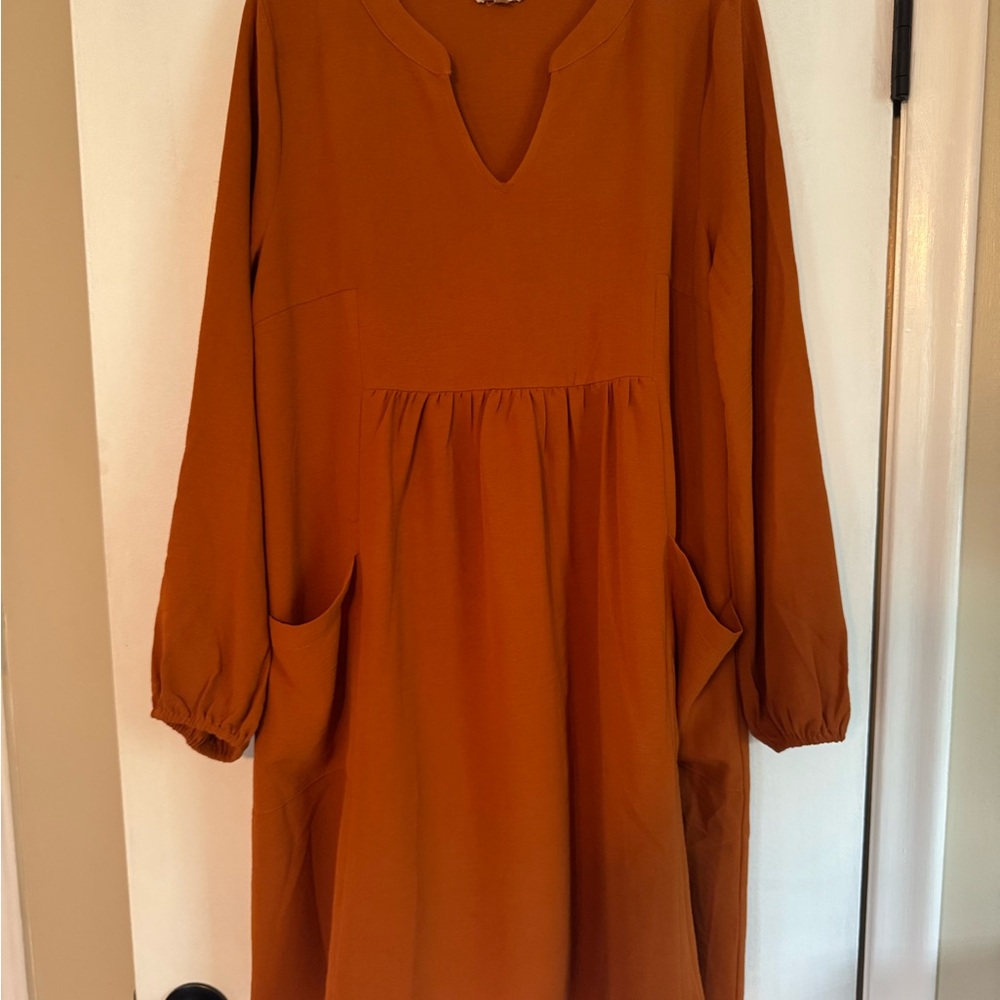 JODIFL Warm Orange Long Sleeve Dress